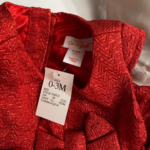 Cat & Jack Infant Girls Red Sparkle Bow Christmas Party Dress jacket - Picture 6 of 16